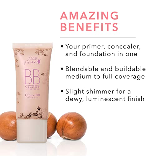 100% PURE BB Cream, Shade 10 Luminous, Full Coverage, All-In-One Primer, Conc...