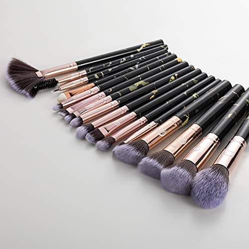 111 Makeup Brush Set 16 PCs Marble Makeup Brushes Premium Synthetic Foundatio...