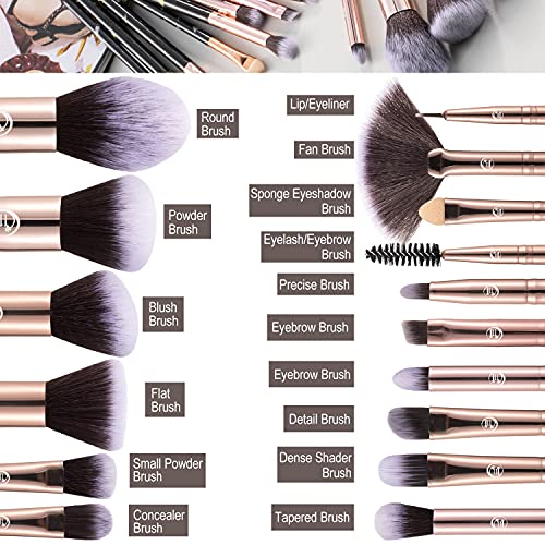 111 Makeup Brush Set 16 PCs Marble Makeup Brushes Premium Synthetic Foundatio...