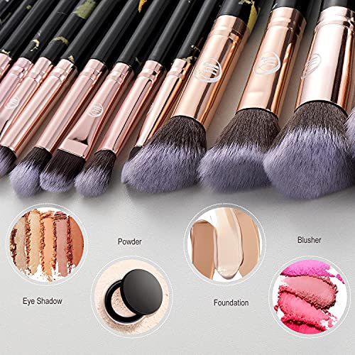 111 Makeup Brush Set 16 PCs Marble Makeup Brushes Premium Synthetic Foundatio...