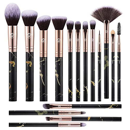 111 Makeup Brush Set 16 PCs Marble Makeup Brushes Premium Synthetic Foundatio...