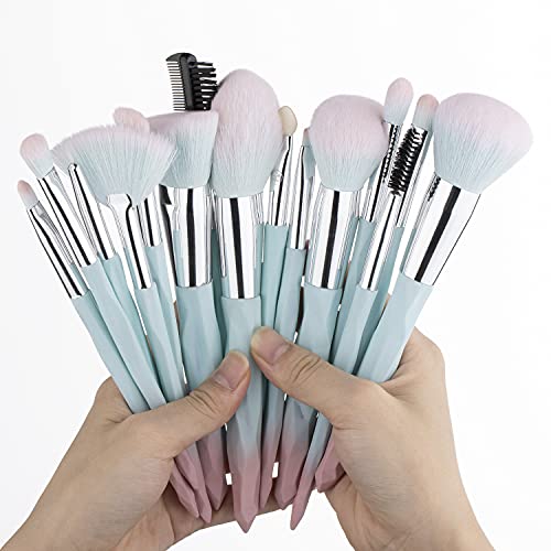 Makeup Brushes 15PCs Makeup Brush Set with 3PCs Makeup Sponge Soft Synthetic ...