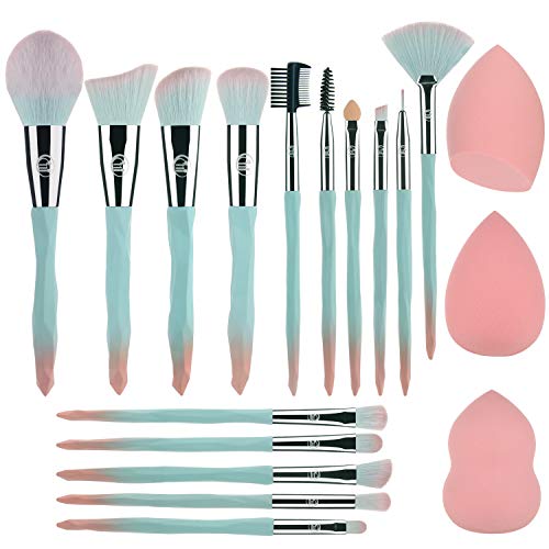 Makeup Brushes 15PCs Makeup Brush Set with 3PCs Makeup Sponge Soft Synthetic ...