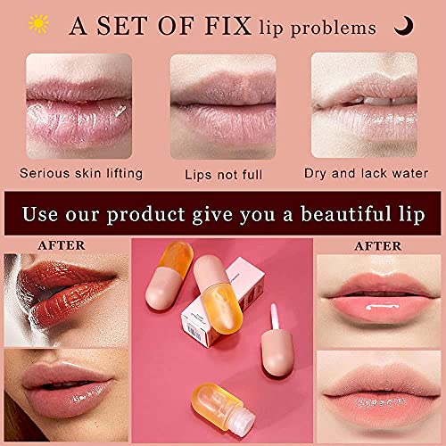 Lip Plumper Set, Day and Night Lip Plumper Gloss/Plumping Lip Balm/Lip Cosmet...