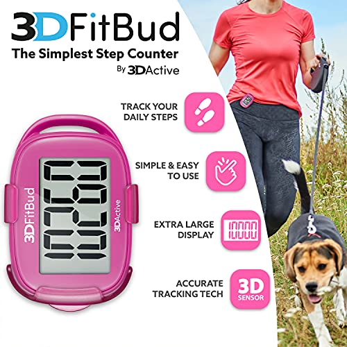 3DFitBud Simple Step Counter Walking 3D Pedometer with Clip and Lanyard, A420...