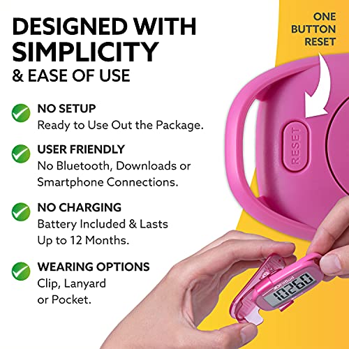 3DFitBud Simple Step Counter Walking 3D Pedometer with Clip and Lanyard, A420...