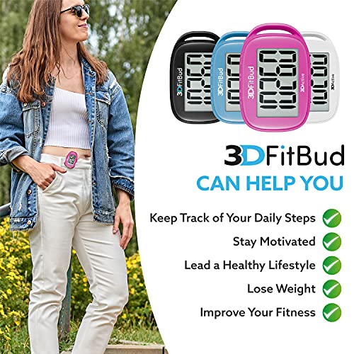 3DFitBud Simple Step Counter Walking 3D Pedometer with Clip and Lanyard, A420...