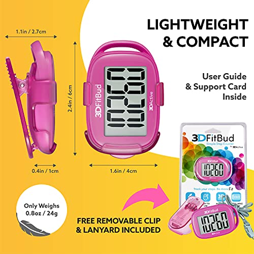 3DFitBud Simple Step Counter Walking 3D Pedometer with Clip and Lanyard, A420...