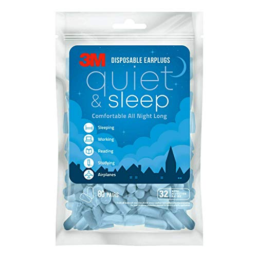 3M Disposable Earplugs, Hearing Protection for Quiet & Sleep, Light Blue, 32 ...