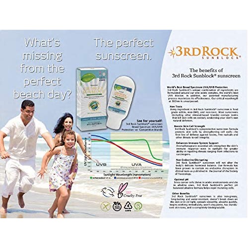 3rd Rock Sunblock (1 Pack) Natural Organic Zinc Sunscreen/SPF 35+ / UNSCENTED...