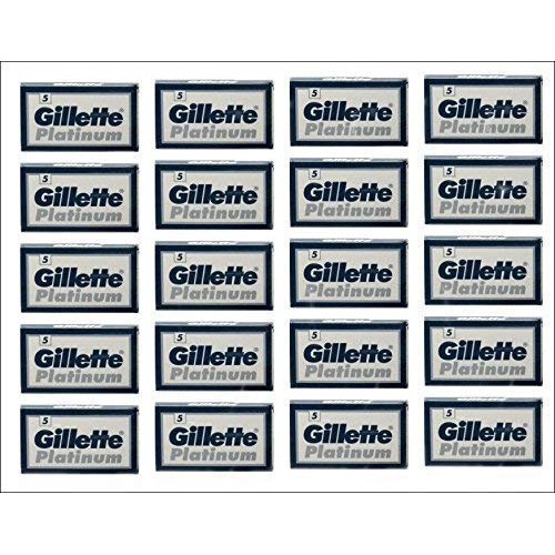 100 Gillette Platinum Blue Double Edge Safety Razor Blades, 20 x 5