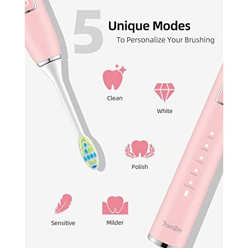 7am2m Sonic Electric Toothbrush with 6 Brush Heads for Adults and Kids, Wirel...