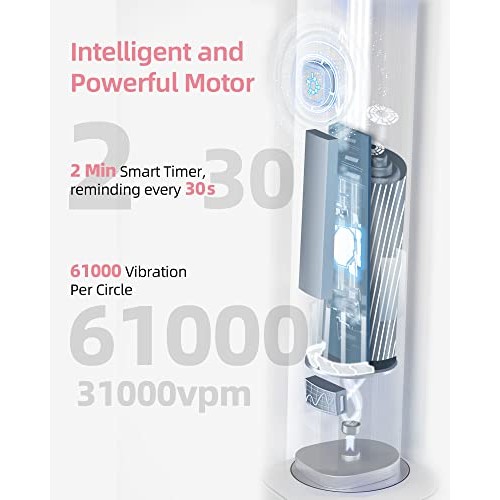 7am2m Sonic Electric Toothbrush with 6 Brush Heads for Adults and Kids, Wirel...