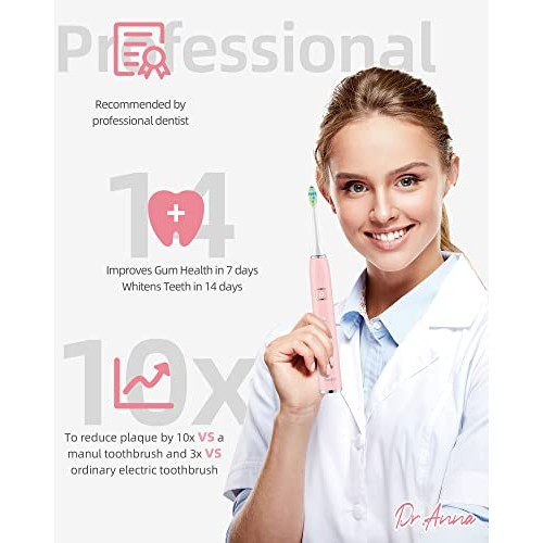 7am2m Sonic Electric Toothbrush with 6 Brush Heads for Adults and Kids, Wirel...