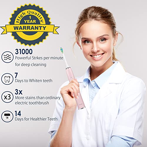 7am2m Sonic Electric Toothbrush with 6 Brush Heads for Adults and Kids, Wirel...