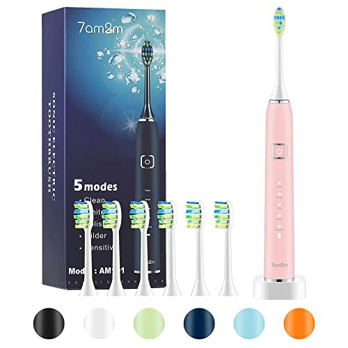 7am2m Sonic Electric Toothbrush with 6 Brush Heads for Adults and Kids, Wirel...