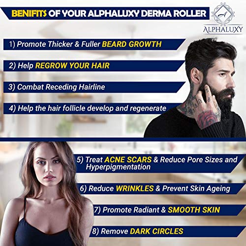 Derma Roller for Acne Scars, Hair Loss Treatment & Beard Growth - Microneedle...