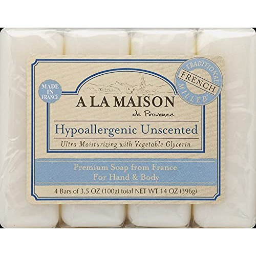 A La Maison Hypoallergenic Unscented Bar Soap, 4 Bars 14 oz