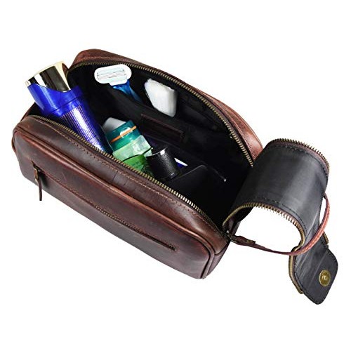 10" Premium Leather Toiletry Travel Pouch With Waterproof Lining | King-Size ...