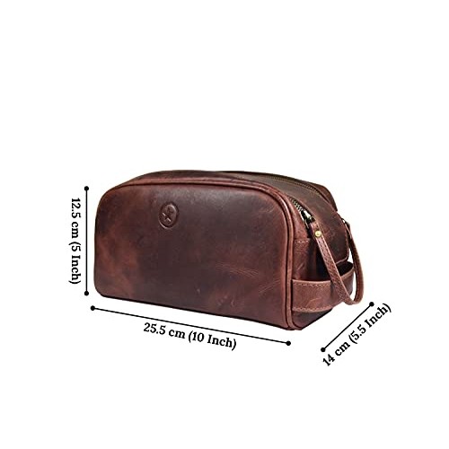 10" Premium Leather Toiletry Travel Pouch With Waterproof Lining | King-Size ...