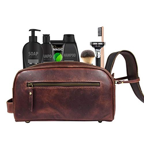 10" Premium Leather Toiletry Travel Pouch With Waterproof Lining | King-Size ...