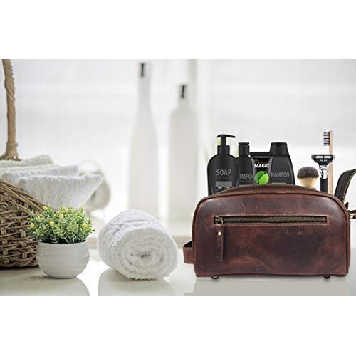 10" Premium Leather Toiletry Travel Pouch With Waterproof Lining | King-Size ...