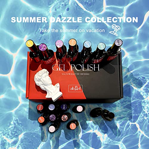 Ab Gel Glitter Gel Nail Polish Set- 16 Colors Pink Orange Yellow,Blue,Purple ...