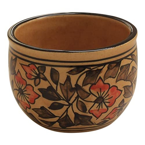 NEW YEAR DEALS - 3x4 Inch Ceramic Shaving Bowl for Men, Handmade Brown Floral...