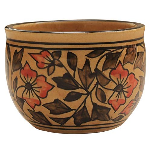 NEW YEAR DEALS - 3x4 Inch Ceramic Shaving Bowl for Men, Handmade Brown Floral...