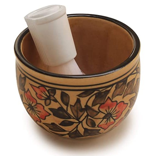 NEW YEAR DEALS - 3x4 Inch Ceramic Shaving Bowl for Men, Handmade Brown Floral...
