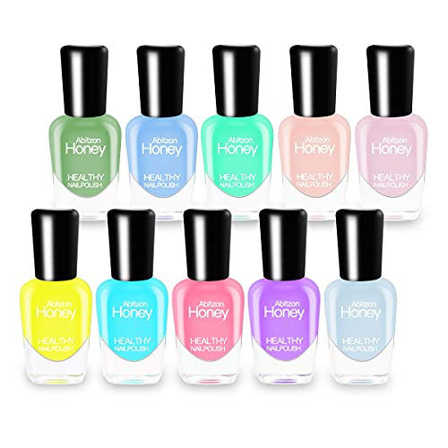 Abitzon NEW Nail Polish Set (10 Bottles) - Non-Toxic Eco-Friendly Easy Peel O...