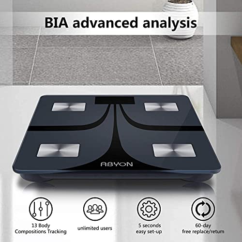 ABYON Bluetooth Smart Bathroom Scales for Body Weight Digital Body Fat Scale,...