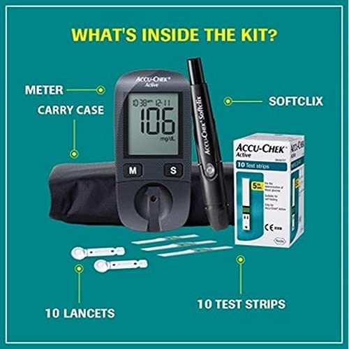 Accu-Chek Active Blood Glucose Meter Kit (Multicolor)( Vial of 10 strips free)
