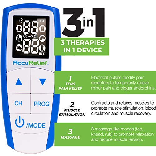 AccuRelief Complete 3-in-1 TENS Unit, EMS, Massager Device - Pain Relief Elec...