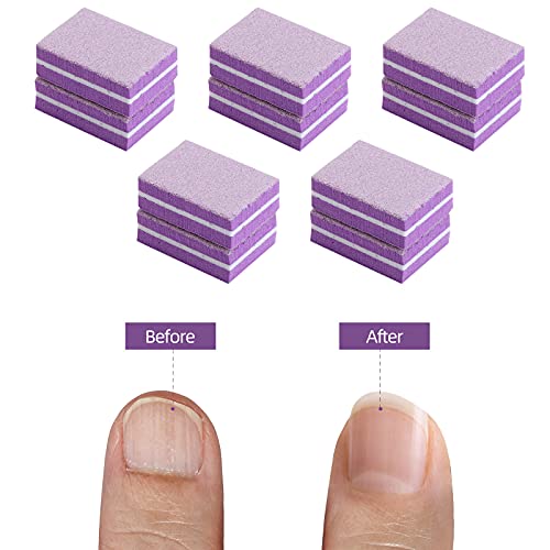 50 Pcs Nail Buffer Mini Block File 180/100 Grit Sandwich Purple Washable Mani...