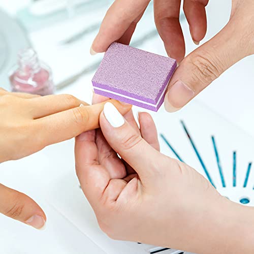 50 Pcs Nail Buffer Mini Block File 180/100 Grit Sandwich Purple Washable Mani...