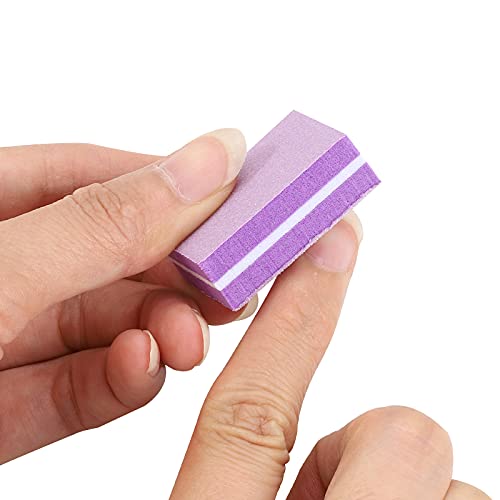 50 Pcs Nail Buffer Mini Block File 180/100 Grit Sandwich Purple Washable Mani...