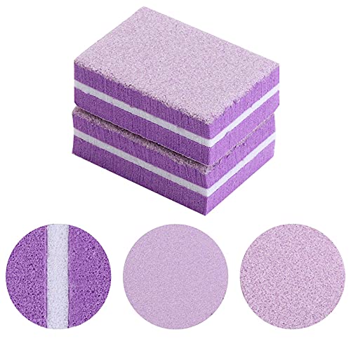 50 Pcs Nail Buffer Mini Block File 180/100 Grit Sandwich Purple Washable Mani...
