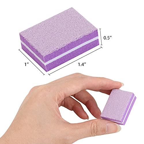 50 Pcs Nail Buffer Mini Block File 180/100 Grit Sandwich Purple Washable Mani...