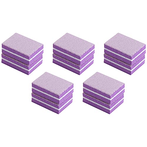 50 Pcs Nail Buffer Mini Block File 180/100 Grit Sandwich Purple Washable Mani...