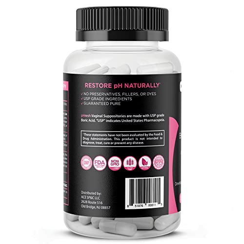 Boric Acid Suppositories Vaginal 600 mg pHresh - Promotes Healthy Vaginal pH ...