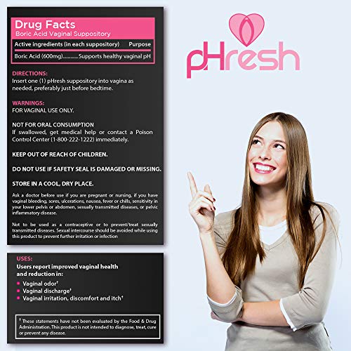 Boric Acid Suppositories Vaginal 600 mg pHresh - Promotes Healthy Vaginal pH ...