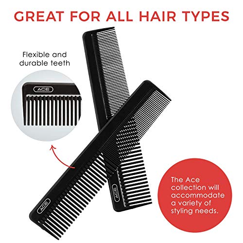 Ace Hair Dressing Comb - 7.5 Inch, Black - Great for All Hair Types - Fine Co...