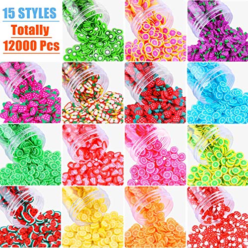 12000 Pcs Fruit Nail Art Slices, Acejoz 15 Styles Assorted Fimo Slices for DI...