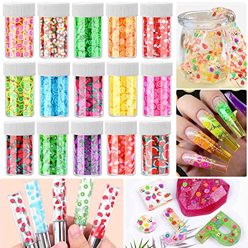 12000 Pcs Fruit Nail Art Slices, Acejoz 15 Styles Assorted Fimo Slices for DI...