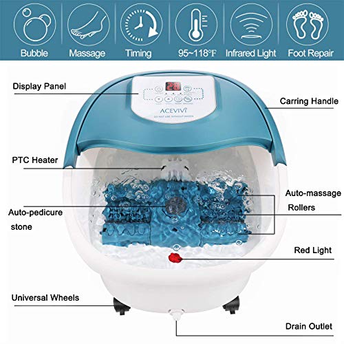 Foot Spa with Heat and Massage and Jet, 16 Motorized Shiatsu Massage Rollers,...