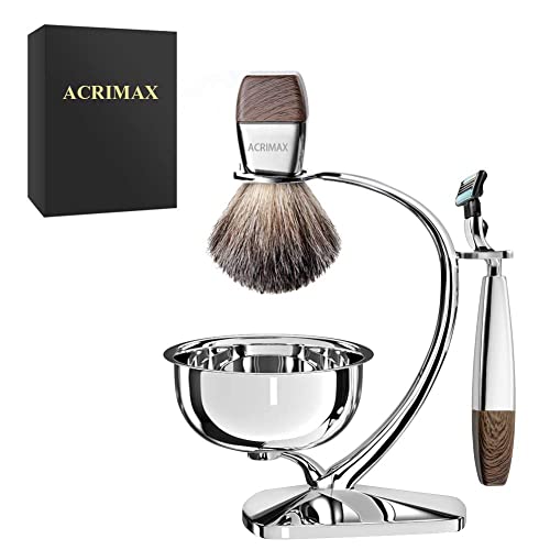 Premium Shaving Kit for Men, 4in1, ACRIMAX Badger Hair Shaving Brush Set, Lux...