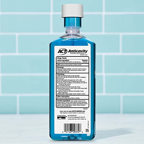 ACT Anticavity Zero Alcohol Fluoride Mouthwash 18 fl. oz., With Accurate Dosi...