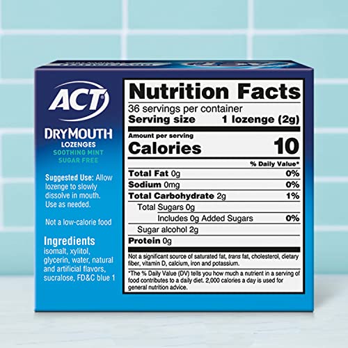 ACT Dry Mouth Lozenges With Xylitol, Soothing Mint, 36 Count