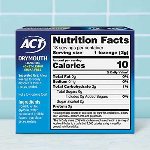 ACT Dry Mouth Lozenges With Xylitol, Sugar Free, Honey-Lemon, 18 Count